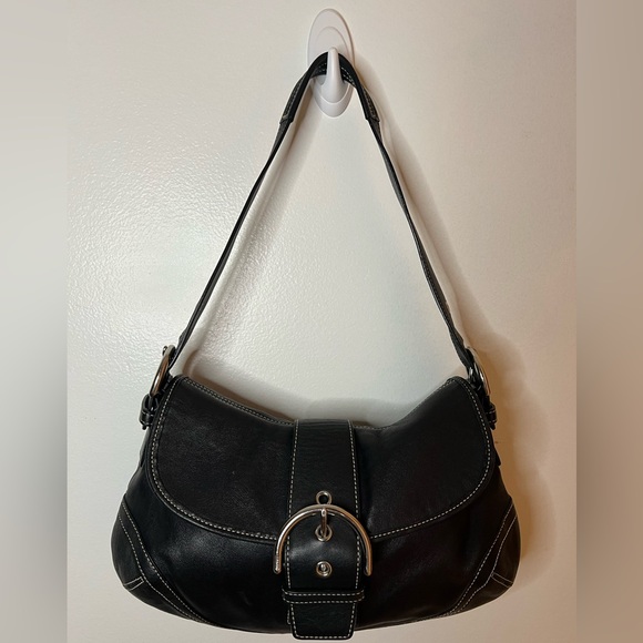 Coach Soho Black Leather Flap Shoulder Bag - Picture 1 of 8